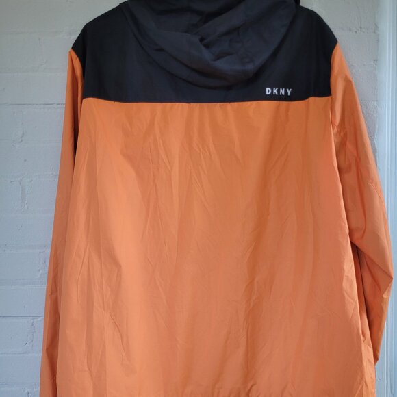 NWT DKNY Men's Orange & Black Colorblock Hooded Windbreaker Jacket XL - Picture 9 of 9